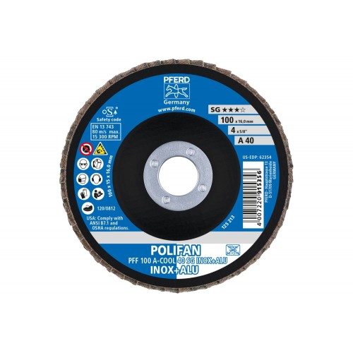 Disco de láminas lijadoras POLIFAN PFF 100x16 mm plano A-COOL 40 SG INOX+ALU acero inoxidable/aluminio