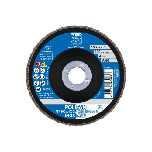 Disco de láminas lijadoras POLIFAN PFF 100x16 mm plano A-COOL 60 SG INOX+ALU acero inoxidable/aluminio
