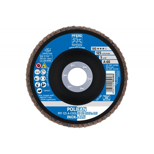 Disco de láminas lijadoras POLIFAN PFF 125x22,23 mm plano A-COOL 60 SG INOX+ALU acero inoxidable/aluminio