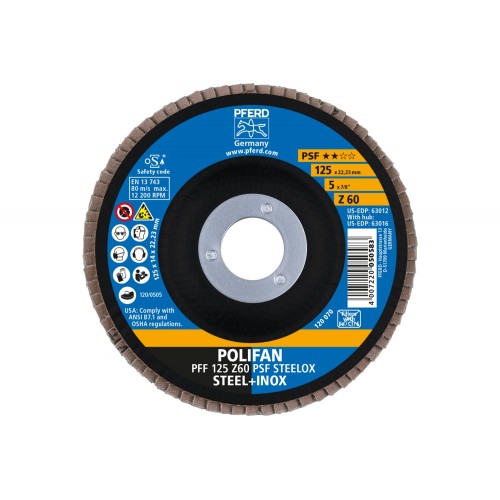 Disco de láminas lijadoras POLIFAN PFF 125x22,23 mm plano Z60 línea universal PSF STEELOX acero/acero inoxidable