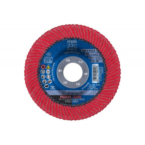 Disco de láminas lijadoras POLIFAN CURVE PFR 115x22,23 mm ancho L CO60 SGP STEELOX para acero/acero inoxidable