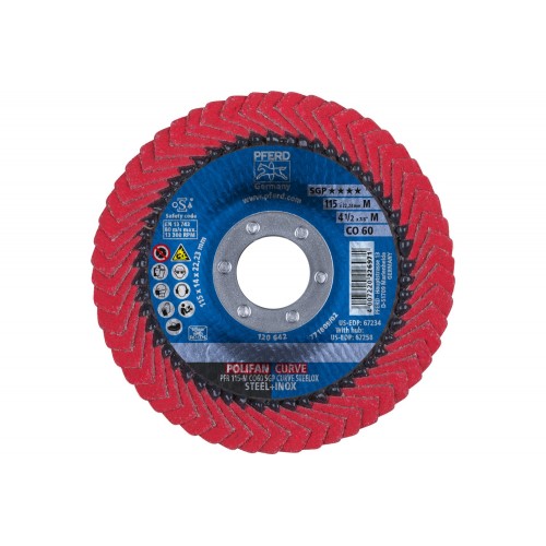 Disco de láminas lijadoras POLIFAN CURVE PFR 115x22,23 mm ancho M CO60 SGP STEELOX para acero/acero inoxidable
