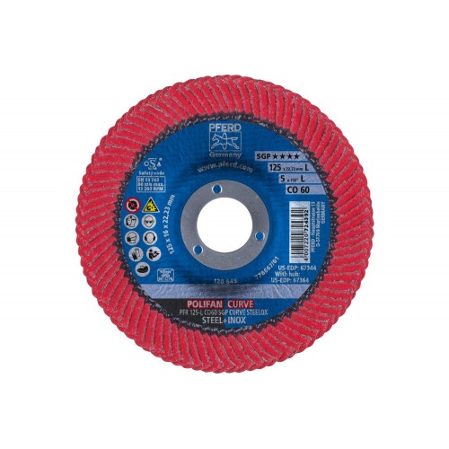 Disco de láminas lijadoras POLIFAN CURVE PFR 125x22,23 mm ancho L CO60 SGP STEELOX para acero/acero inoxidable