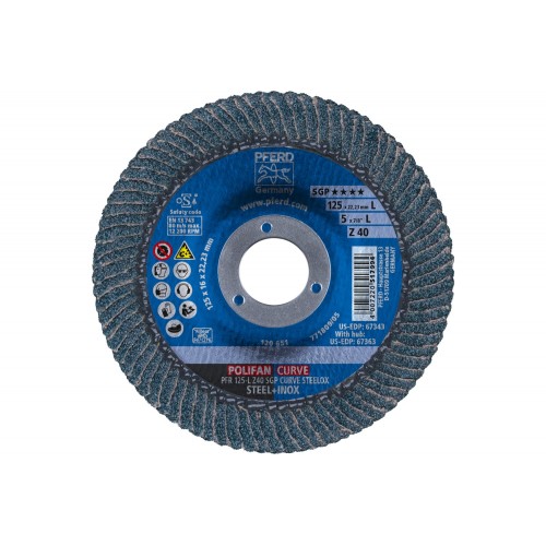 Disco de láminas lijadoras POLIFAN CURVE PFR 125x22,23 mm ancho L Z40 SGP STEELOX para acero/acero inoxidable