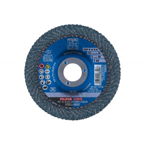 Disco de láminas lijadoras POLIFAN CURVE PFR 125x22,23 mm ancho M Z40 SGP STEELOX para acero/acero inoxidable