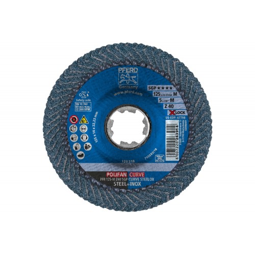 Disco de láminas lijadoras POLIFAN CURVE PFR 125 mm X-LOCK ancho M Z40 SGP STEELOX para acero/acero inoxidable
