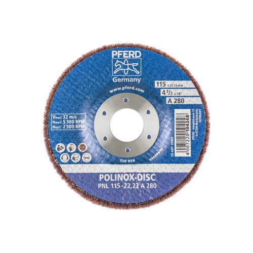 Disco abrasivo de vellón POLINOX PNL Ø 115 mm agujero Ø 22,23 mm A280 para lijado fino y acabado