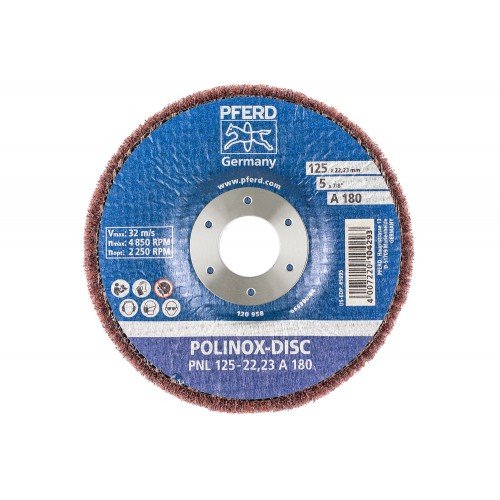 Disco abrasivo de vellón POLINOX PNL Ø 125 mm agujero Ø 22,23 mm A180 para lijado fino y acabado