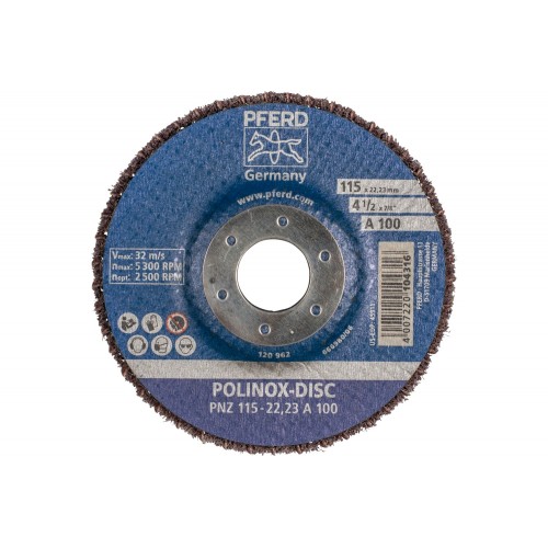 Disco abrasivo de vellón POLINOX PNZ Ø 115 mm agujero Ø 22,23 mm A100 para lijado fino y acabado