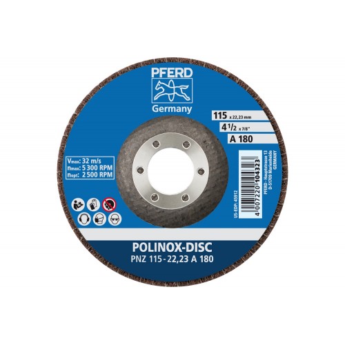Disco abrasivo de vellón POLINOX PNZ Ø 115 mm agujero Ø 22,23 mm A180 para lijado fino y acabado