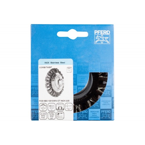 Carda cónica COMBITWIST trenzada KBG Ø 100x13 mm M14, alambre de acero inoxidable Ø 0,50 mm, amoladora angular (1)