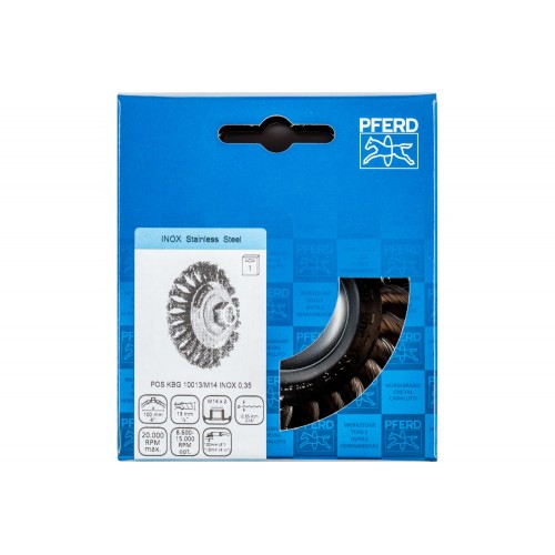 Carda cónica trenzada KBG Ø 100x13 mm M14, alambre de acero inoxidable Ø 0,35 mm, amoladora angular (1)