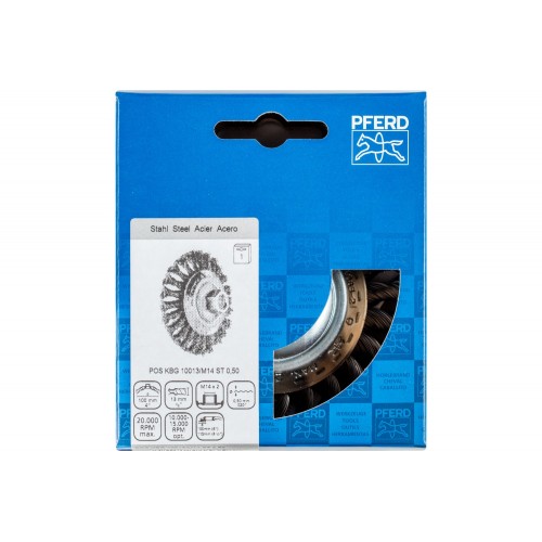 Carda cónica trenzada KBG Ø 100x13 mm M14, alambre de acero Ø 0,50 mm, amoladora angular (1)