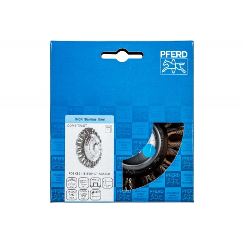 Carda cónica COMBITWIST trenzada KBG Ø 115x15 mm M14, alambre de acero inoxidable Ø 0,35 mm, amoladora angular (1)