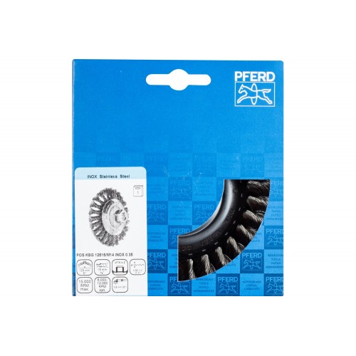 Carda cónica trenzada KBG Ø 125x15 mm M14, alambre de acero inoxidable Ø 0,35 mm, amoladora angular