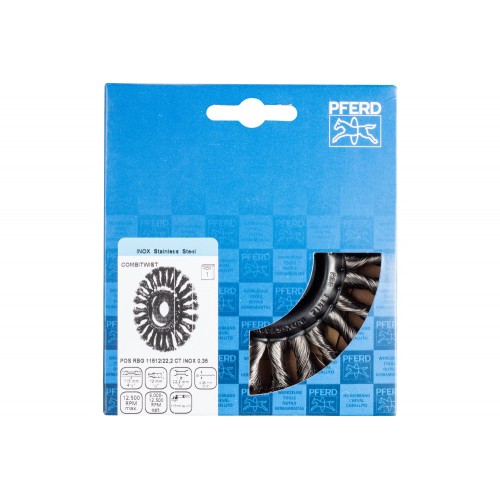 Carda redonda COMBITWIST trenzada RBG Ø 115x12x22,2 mm, alambre de acero inoxidable Ø 0,35 mm, amoladora angular
