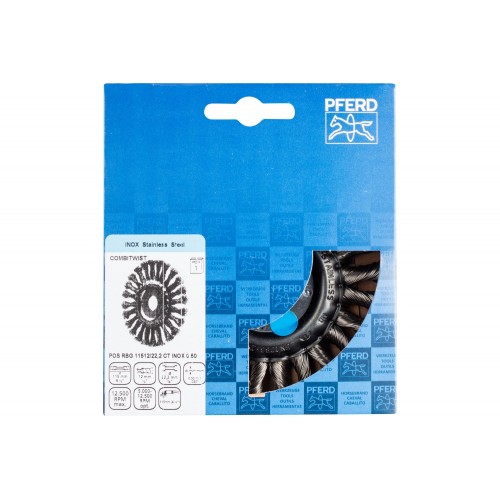 Carda redonda COMBITWIST trenzada RBG Ø 115x12x22,2 mm, alambre de acero inoxidable Ø 0,50 mm, amoladora angular