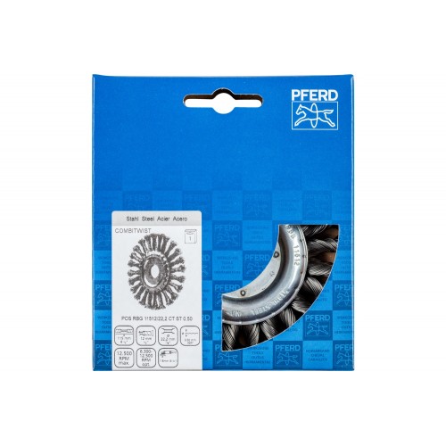 Carda redonda COMBITWIST trenzada RBG Ø 115x12x22,2 mm, alambre de acero Ø 0,50 mm, amoladora angular