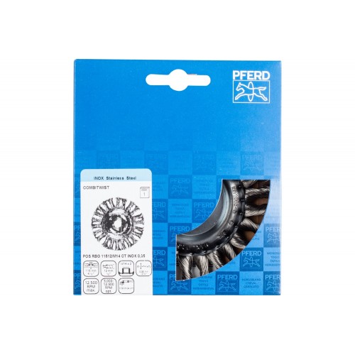 Carda redonda COMBITWIST trenzada RBG Ø 115x12 mm M14, alambre de acero inoxidable Ø 0,35 mm, amoladora angular