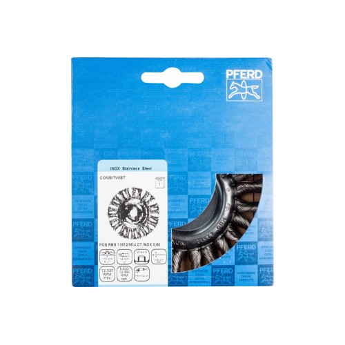 Carda redonda COMBITWIST trenzada RBG Ø 115x12 mm M14, alambre de acero inoxidable Ø 0,50 mm, amoladora angular