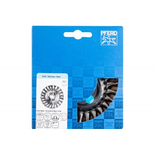 Carda redonda, trenzada RBG Ø 115x12 mm M14 alambre de acero inoxidable Ø 0,35 mm amoladora angular