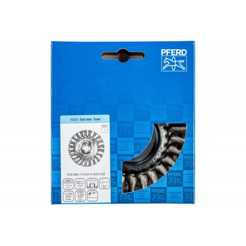 Carda redonda, trenzada RBG Ø 115x12 mm M14 alambre de acero inoxidable Ø 0,50 mm amoladora angular