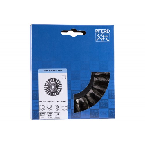 Carda redonda POS COMBITWIST trenzada RBG HD Ø 125x12x22,2 mm, alambre de acero inoxidable Ø 0,35 mm, amoladora angular