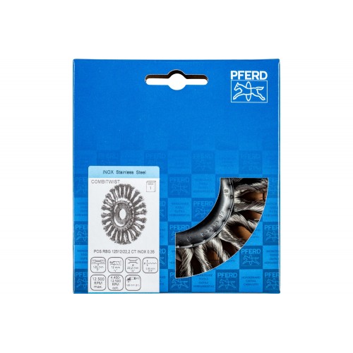 Carda redonda COMBITWIST trenzada RBG Ø 125x12x22,2 mm, alambre de acero inoxidable Ø 0,35 mm, amoladora angular