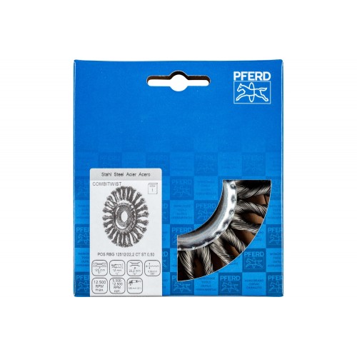 Carda redonda COMBITWIST trenzada RBG Ø 125x12x22,2 mm, alambre de acero Ø 0,50 mm, amoladora angular