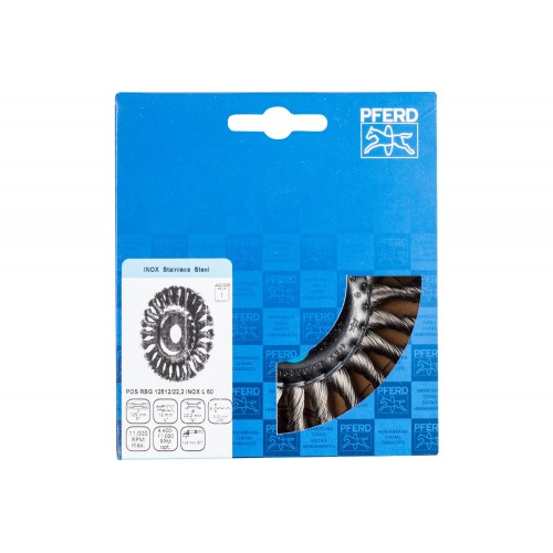 Carda redonda, trenzada RBG Ø 125x12x22,2 mm alambre de acero inoxidable Ø 0,50 mm amoladora angular