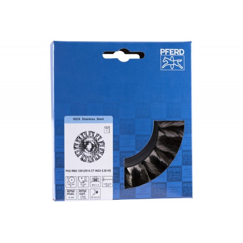 Carda redonda POS COMBITWIST trenzada RBG HD Ø 125x12 mm M14, alambre de acero inoxidable Ø 0,35 mm, amoladora angular