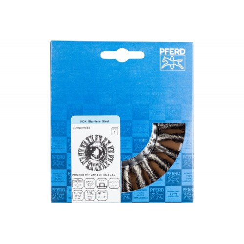 Carda redonda COMBITWIST trenzada RBG Ø 125x12 mm M14, alambre de acero inoxidable Ø 0,50 mm, amoladora angular