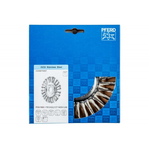 Carda redonda COMBITWIST trenzada RBG Ø 178x13x22,2 mm, alambre de acero inoxidable Ø 0,50 mm, amoladora angular