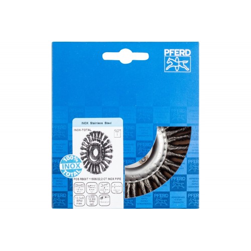 Carda PIPE COMBITWIST INOX-TOTAL RBGIT Ø 115x6x22,2 mm, alambre de acero inoxidable Ø 0,50 mm, amoladora angular