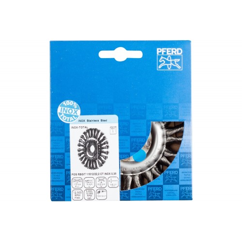 Carda redonda COMBITWIST INOX-TOTAL RBGIT Ø 115x12x22,2 mm, alambre de acero inoxidable Ø 0,35 mm, amoladora angular