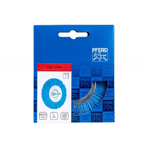 Carda redonda, sin trenzar RBU Ø 100 mm, mango Ø 6 mm, filamento BLUE Ø 1,10 mm, grano 180, taladros