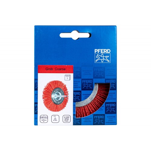 Carda redonda, sin trenzar RBU Ø 100 mm, mango Ø 6 mm, filamento RED Ø 1,27, grano 80, taladros