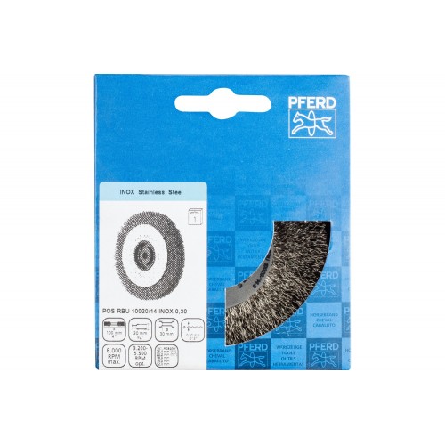 Carda redonda ancha, sin trenzar RBU Ø 100x20x agujero variable alambre de acero inoxidable Ø 0,30 amoladora