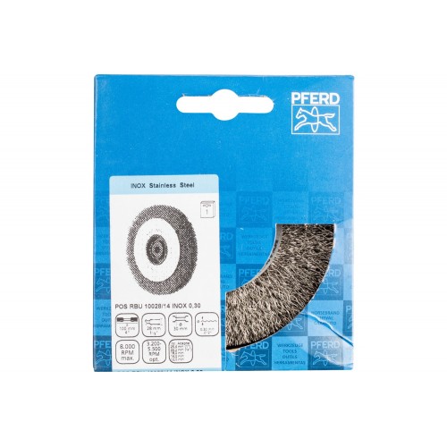 Carda redonda ancha, sin trenzar RBU Ø 100x28x agujero variable alambre de acero inoxidable Ø 0,30 amoladora