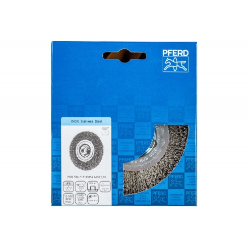 Carda redonda, sin trenzar RBU Ø 115x12 mm M14, alambre de acero inoxidable Ø 0,30, amoladora angular
