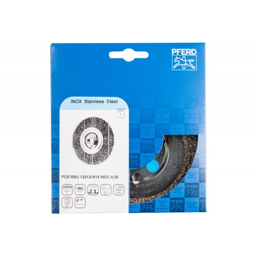 Carda redonda, sin trenzar RBU Ø 125x12 mm M14, alambre de acero inoxidable Ø 0,30, amoladora angular