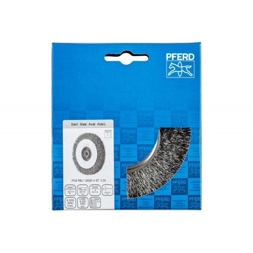 Carda redonda ancha, sin trenzar RBU Ø 125x28x agujero variable alambre de acero Ø 0,30 amoladora