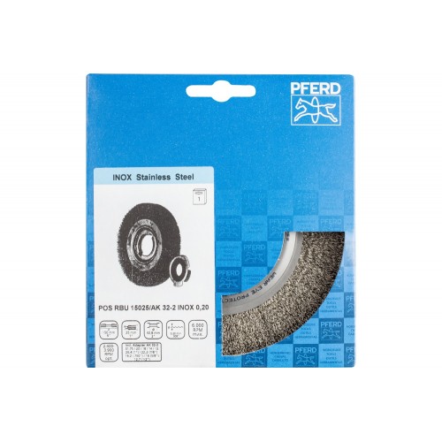 Carda redonda ancha, sin trenzar RBU Ø 150x25x agujero variable alambre de acero inoxidable Ø 0,20 amoladora