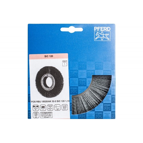 Carda redonda ancha, sin trenzar RBU Ø 150x25x agujero variable filamento de SiC Ø 1,10 mm grano 120 amoladora