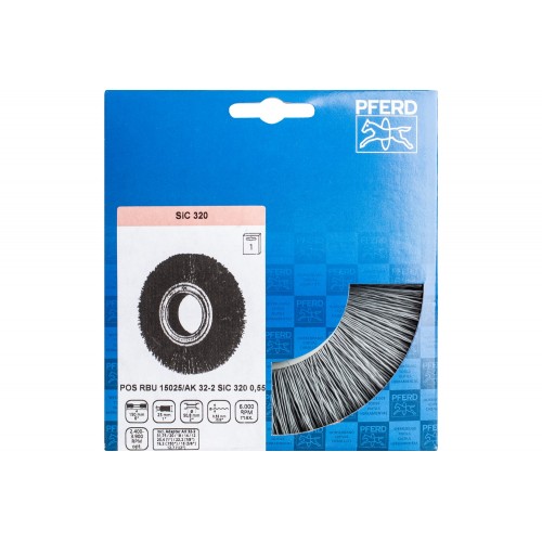Carda redonda ancha, sin trenzar RBU Ø 150x25x agujero variable filamento de SiC Ø 0,55 mm grano 320 amoladora