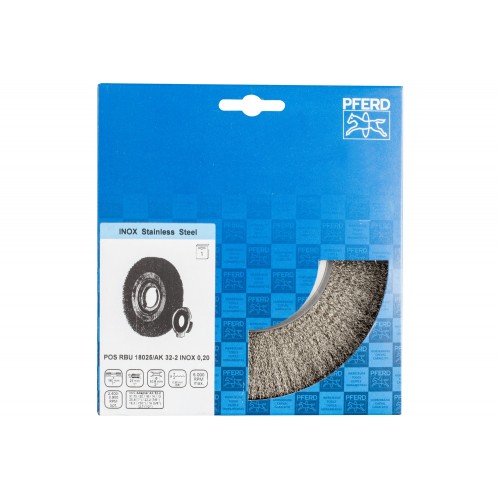 Carda redonda ancha, sin trenzar RBU Ø 180x25x agujero variable alambre de acero inoxidable Ø 0,20 amoladora