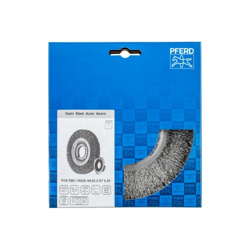 Carda redonda POS ancha, sin trenzar RBU Ø 180x25x agujero variable alambre de acero Ø 0,30 amoladora