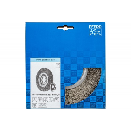 Carda redonda ancha, sin trenzar RBU Ø 180x38x agujero variable alambre de acero inoxidable Ø 0,30 amoladora