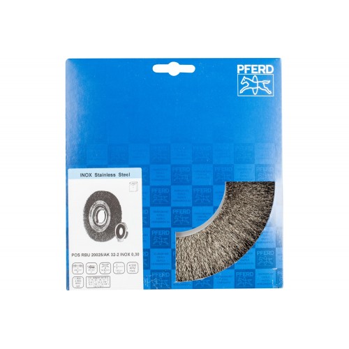 Carda redonda POS ancha, sin trenzar RBU Ø 200x25x agujero variable alambre de acero inoxidable Ø 0,30 amoladora