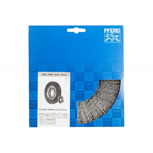 Carda redonda POS ancha, sin trenzar RBU Ø 200x25x agujero variable alambre de acero Ø 0,30 amoladora